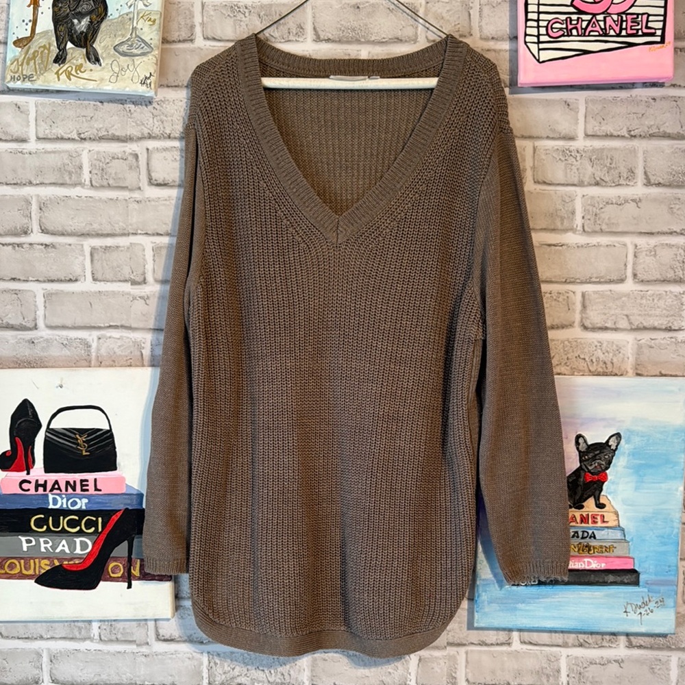 RD Style Brown V-Neck Sweater with Oversized Fit